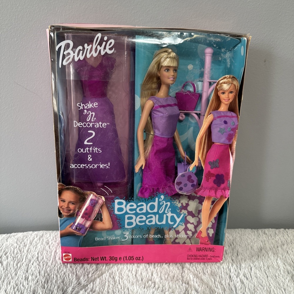 2001 Bead 'n Beauty‎ Glitzerperlen Barbie Puppe / 2 Outfits / Mattel 52745, NrfB